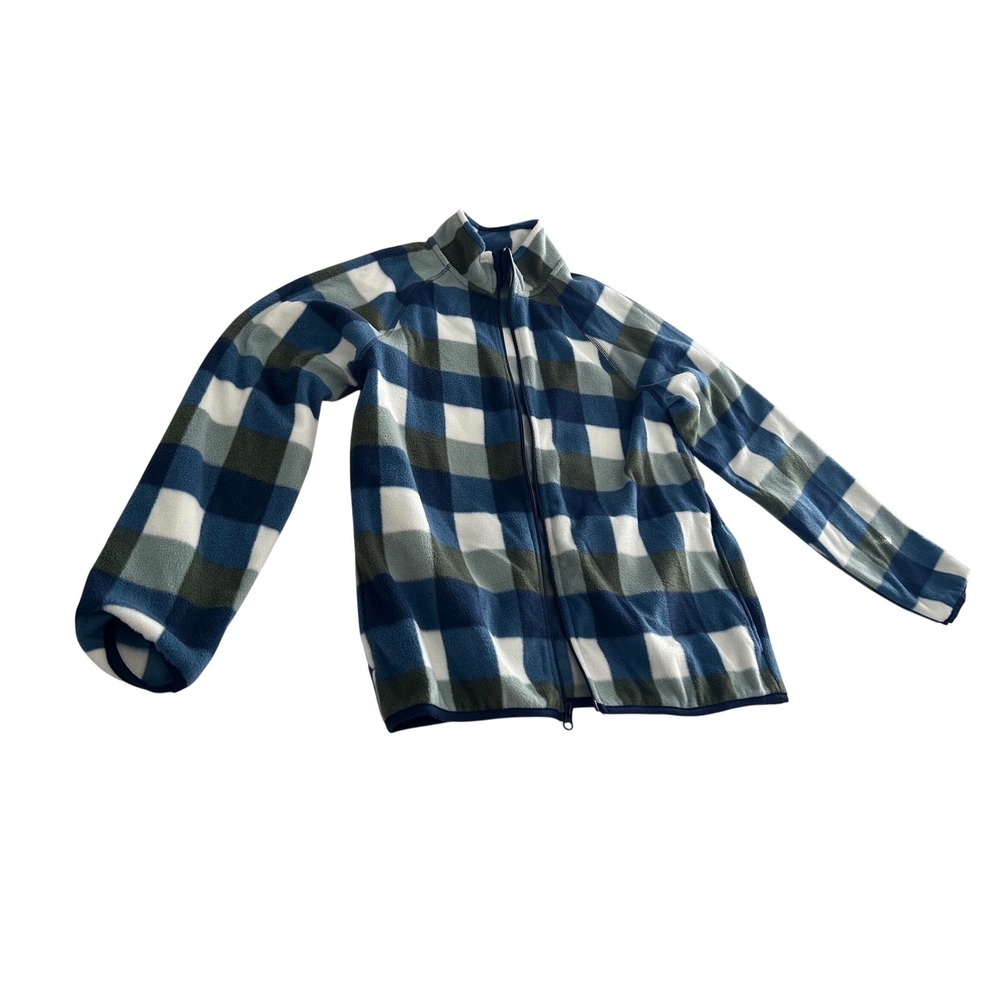 Wonder Nation Microfleece Jacket Boys XXL 18 Blue Green Check New Full Zip